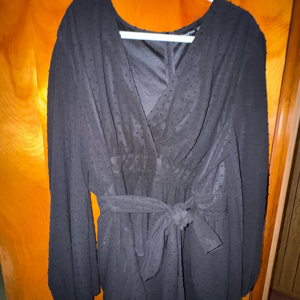 Boohoo Black Polka Dot Wrap Robe Dress